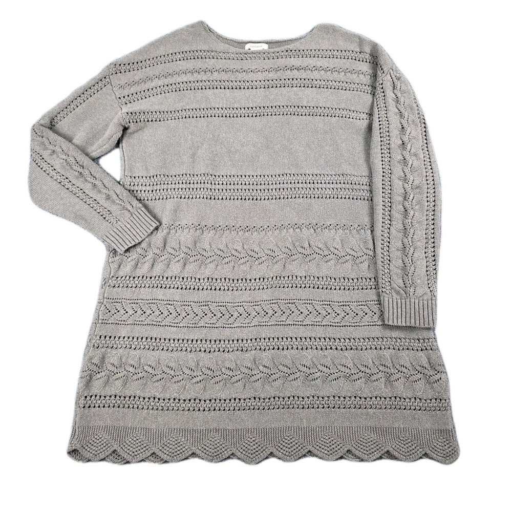 Sundance Sweater Dress L Taupe Open Knit Long Sleeve Boho Silk Blend Tunic Top‎